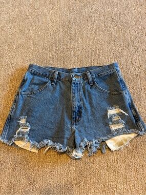 Rustler Blue Frayed High-Rise Denim Shorts